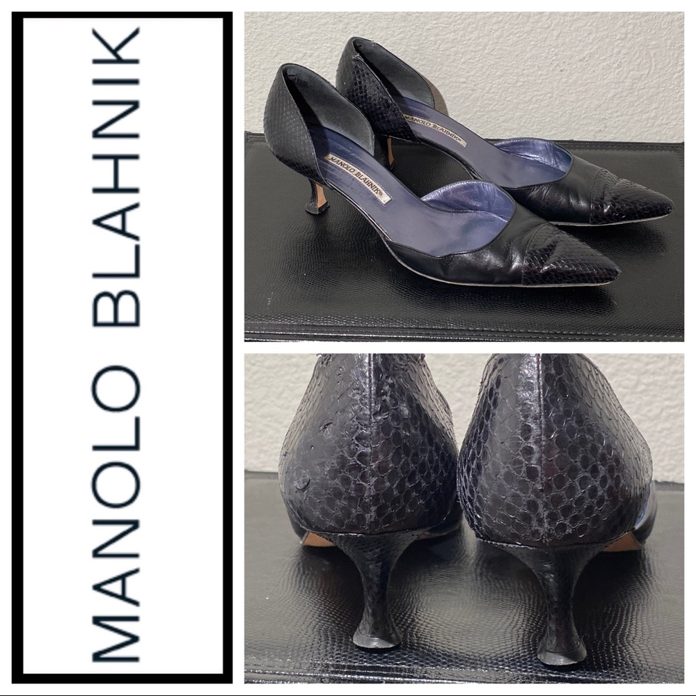 Manolo Blahnik Snakeskin Kitten Heels EUR 40 Black